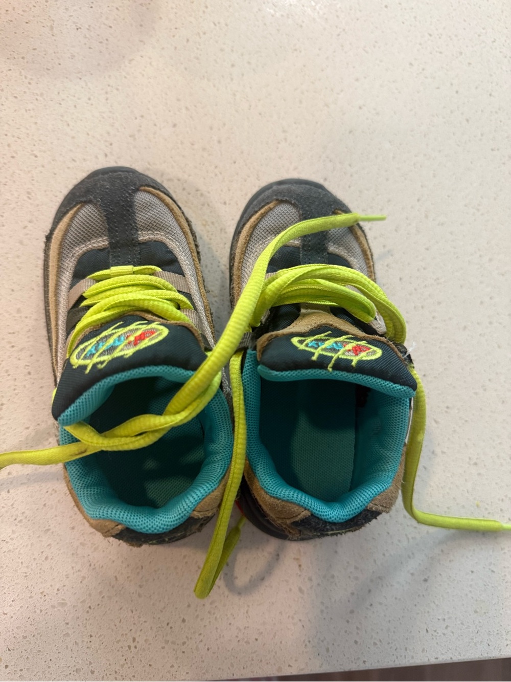Nike Kids Sneakers in Gray, Teal & Neon Yellow